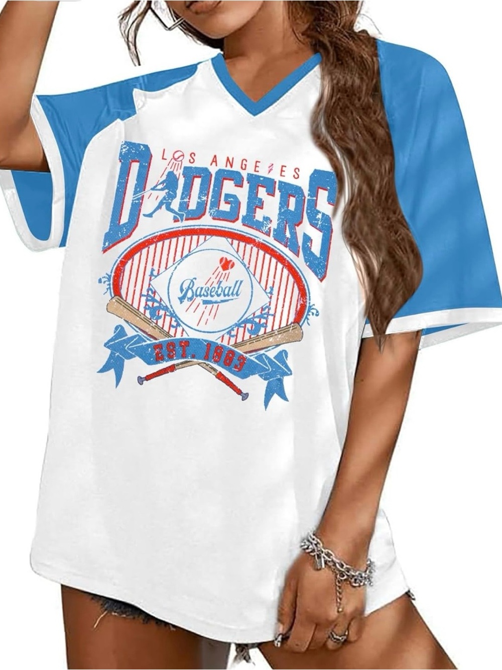 LA Dodgers Printed Oversized Game Day Baseball Fan Shirt